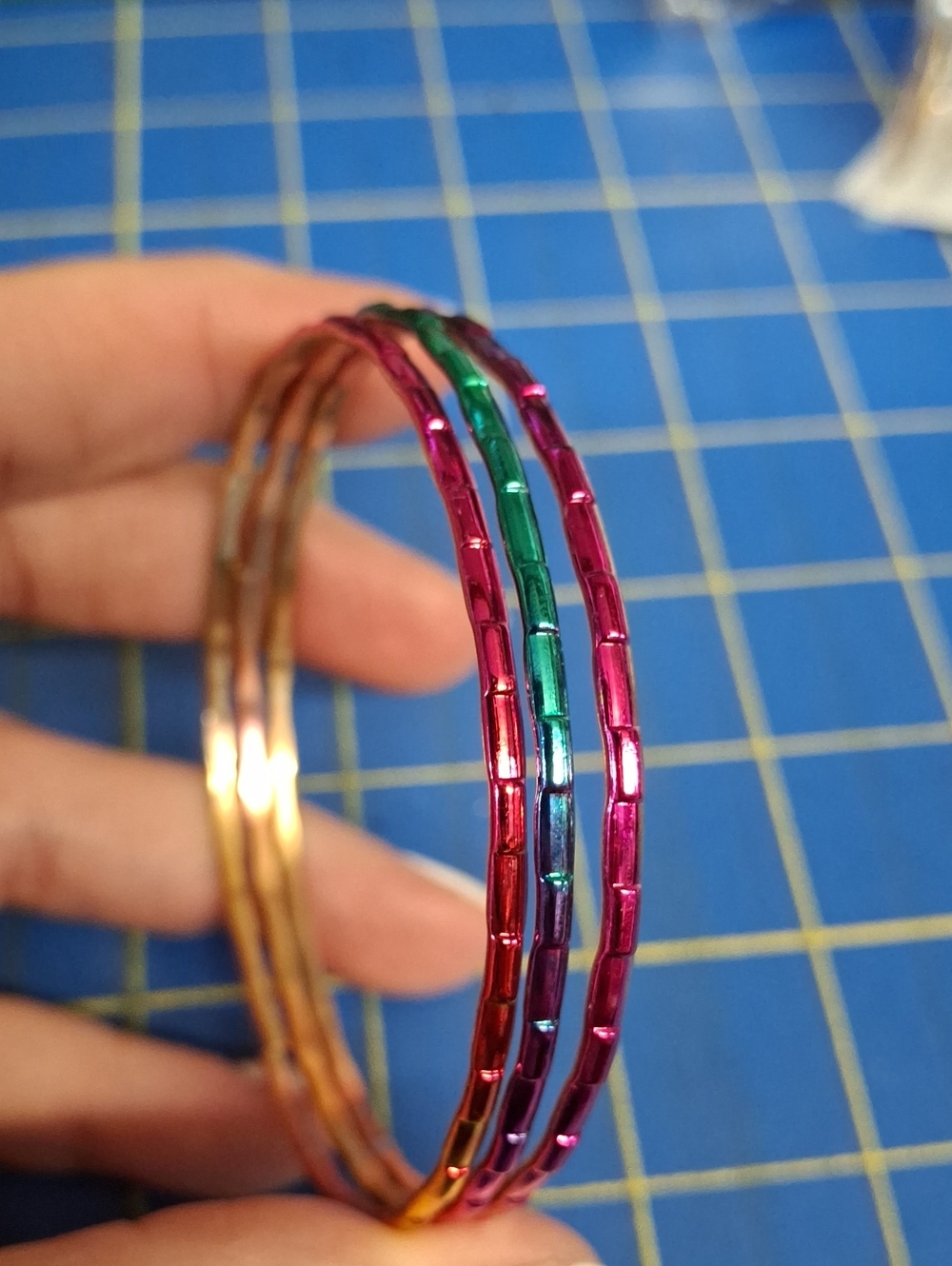 Colorful Gold Tone Metal Bracelet 2.75" New Set of 3